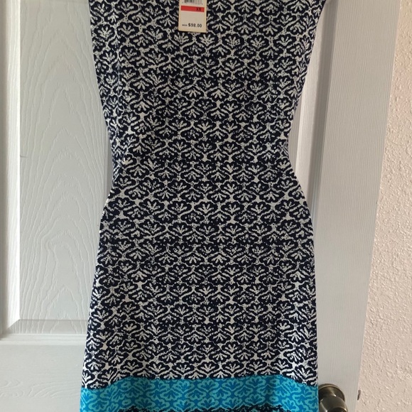 Ivory, Navy, Teal Studio M Tie/ Wrap Dress! - Picture 7 of 7